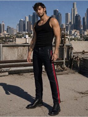 Worn Once $1200 Versace Moto Jeans 32 – Leather Stripe Lambskin – Made in Italy